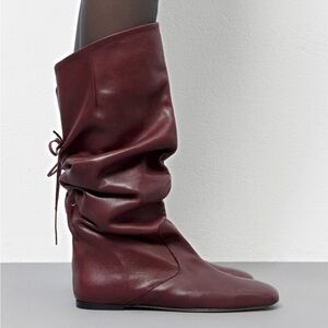 Miista Burgundy Leather Slouch Boots - Size 40- New in Box